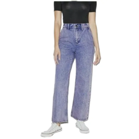 American Apparel Women Crop Wide Leg Jeans Pink Tinted Blue Size 30 - Picture 1 of 4